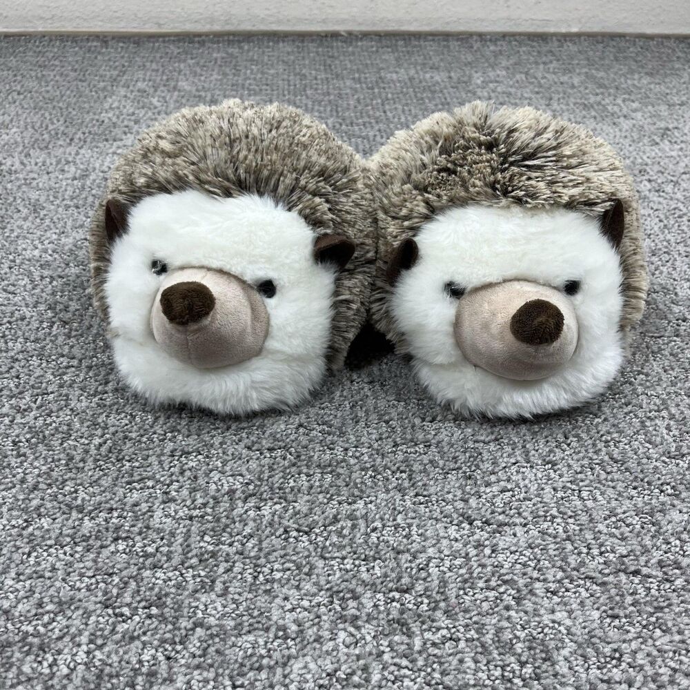 Everberry Slippers Womens OS Brown Fuzzy Hedgehog Slide Plush Animal Cozy